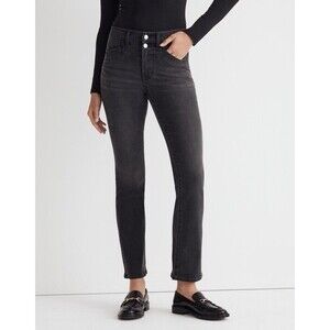 Madewell Womens Mid Rise Kick Out Crop Sz 25 Stretch Beckley Black Wash